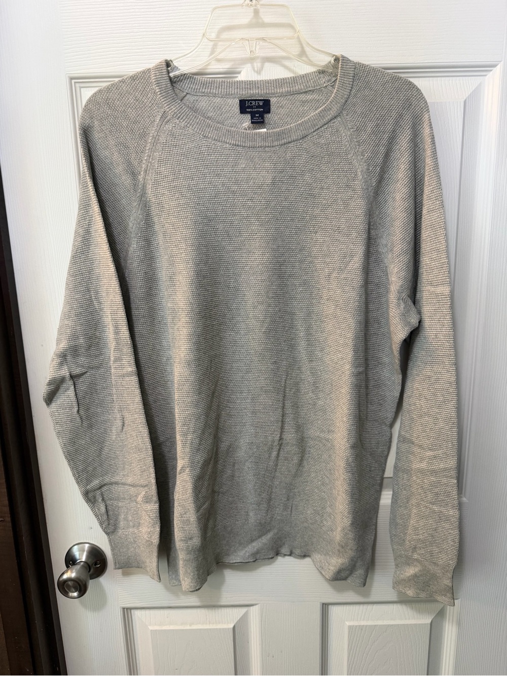 NWT J. Crew Men's Crewneck Gray Cotton Subtle Waffle Knit Sweater Sz M